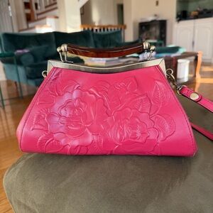 Patricia Nash Kelmscott Frame Crossbody bag in Rose Tooled Leather